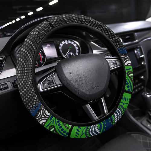 Canberra Raiders Steering Wheel Cover The Scream of Lightning Eyes - Indigenous Dot Ripping Effect