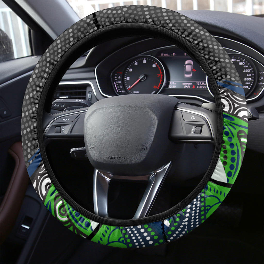 Canberra Raiders Steering Wheel Cover The Scream of Lightning Eyes - Indigenous Dot Ripping Effect