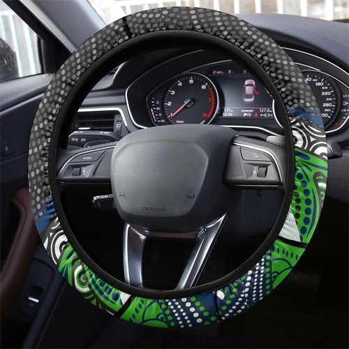 Canberra Raiders Steering Wheel Cover The Scream of Lightning Eyes - Indigenous Dot Ripping Effect
