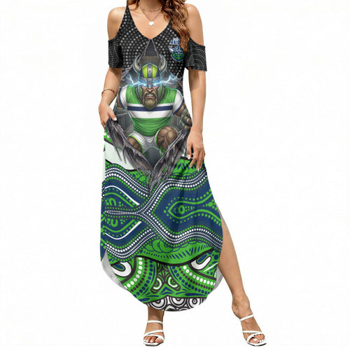Canberra Raiders Summer Maxi Dress The Scream of Lightning Eyes - Indigenous Dot Ripping Effect