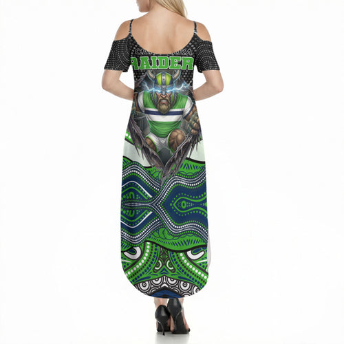 Canberra Raiders Summer Maxi Dress The Scream of Lightning Eyes - Indigenous Dot Ripping Effect