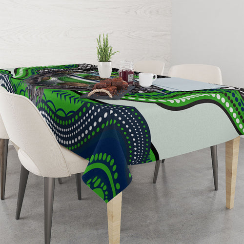 Canberra Raiders Tablecloth The Scream of Lightning Eyes - Indigenous Dot Ripping Effect