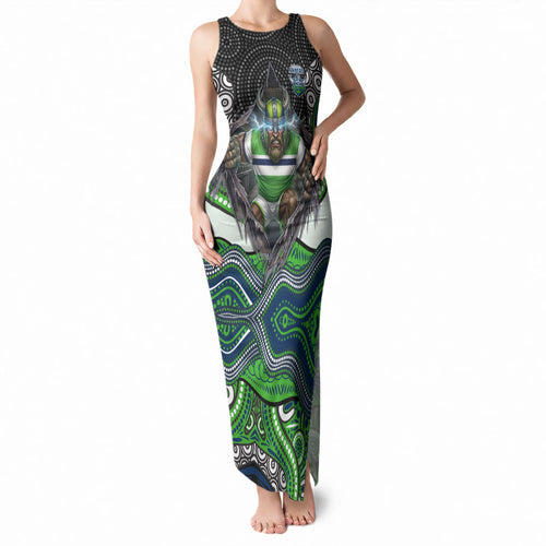 Canberra Raiders Tank Maxi Dress The Scream of Lightning Eyes - Indigenous Dot Ripping Effect