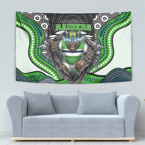 Canberra Raiders Tapestry The Scream of Lightning Eyes - Indigenous Dot Ripping Effect