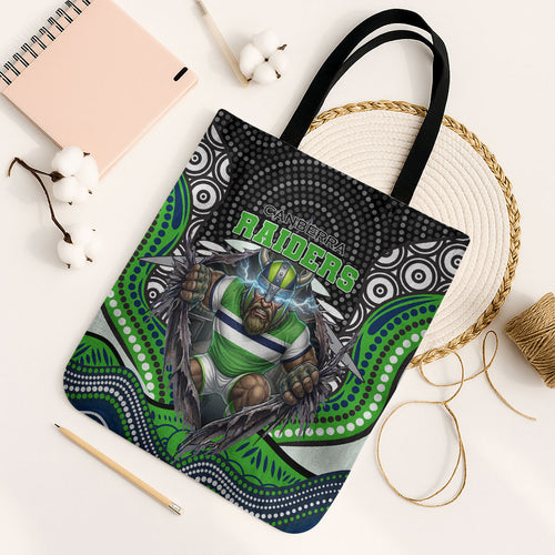 Canberra Raiders Tote Bag The Scream of Lightning Eyes - Indigenous Dot Ripping Effect