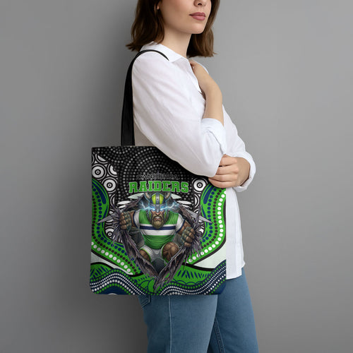Canberra Raiders Tote Bag The Scream of Lightning Eyes - Indigenous Dot Ripping Effect