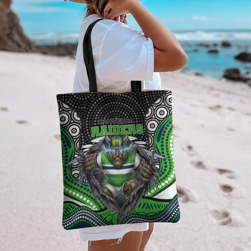 Canberra Raiders Tote Bag The Scream of Lightning Eyes - Indigenous Dot Ripping Effect
