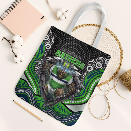 Canberra Raiders Tote Bag The Scream of Lightning Eyes - Indigenous Dot Ripping Effect