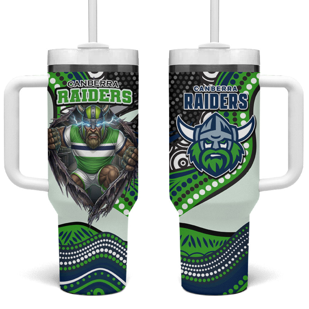 Canberra Raiders Tumbler With Handle The Scream of Lightning Eyes - Indigenous Dot Ripping Effect