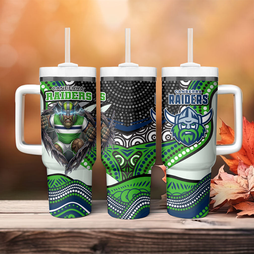 Canberra Raiders Tumbler With Handle The Scream of Lightning Eyes - Indigenous Dot Ripping Effect
