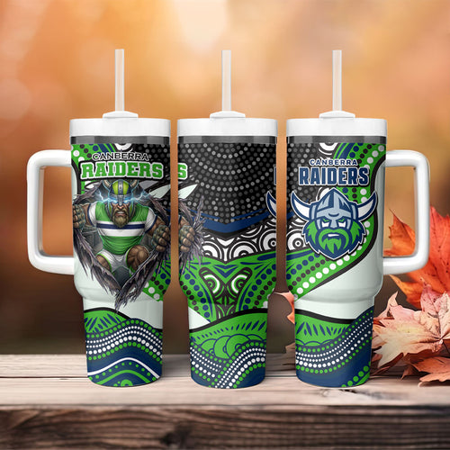 Canberra Raiders Tumbler With Handle The Scream of Lightning Eyes - Indigenous Dot Ripping Effect