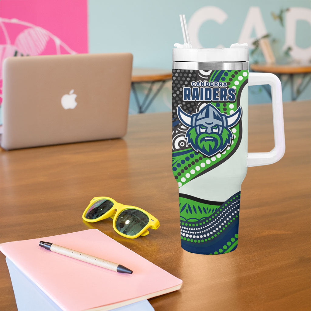 Canberra Raiders Tumbler With Handle The Scream of Lightning Eyes - Indigenous Dot Ripping Effect