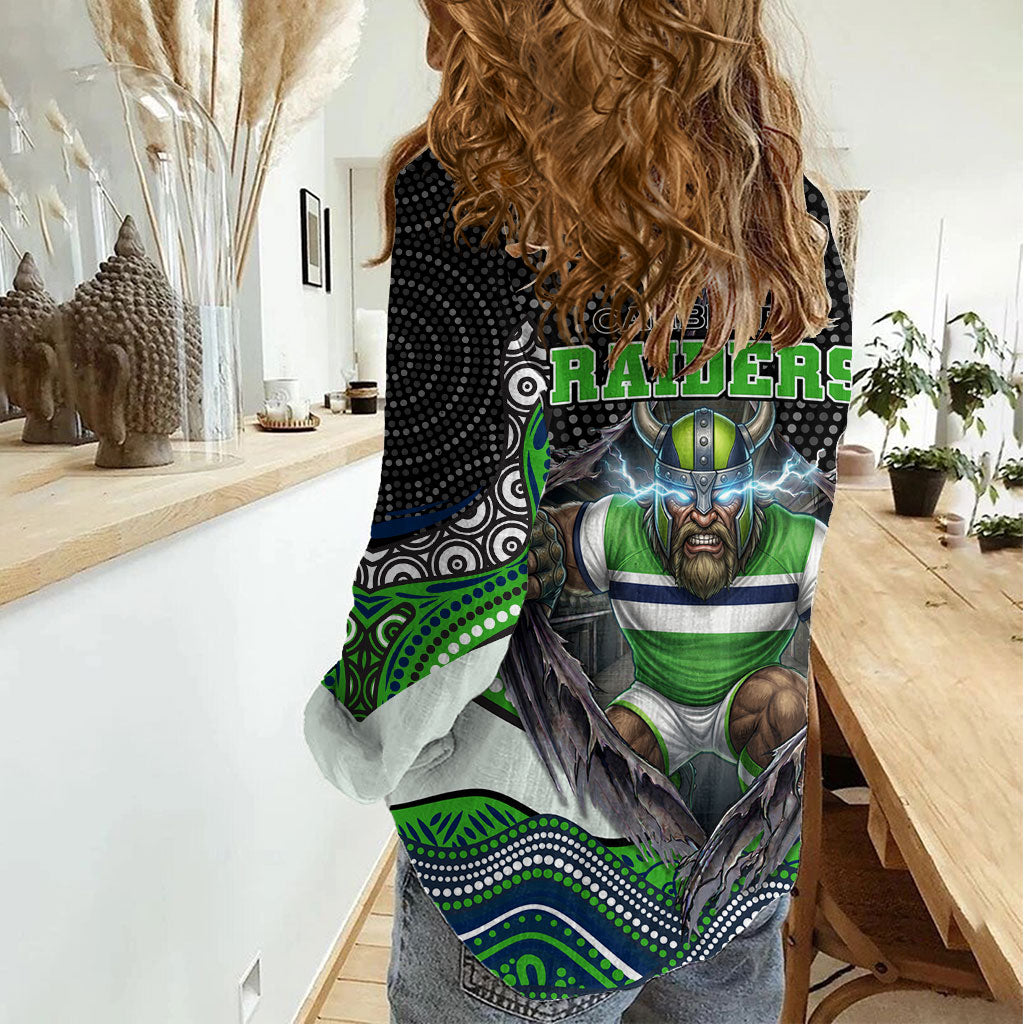 Canberra Raiders Women Casual Shirt The Scream of Lightning Eyes - Indigenous Dot Ripping Effect