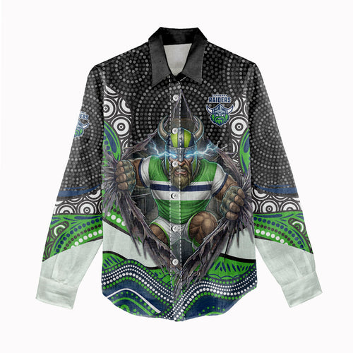 Canberra Raiders Women Casual Shirt The Scream of Lightning Eyes - Indigenous Dot Ripping Effect