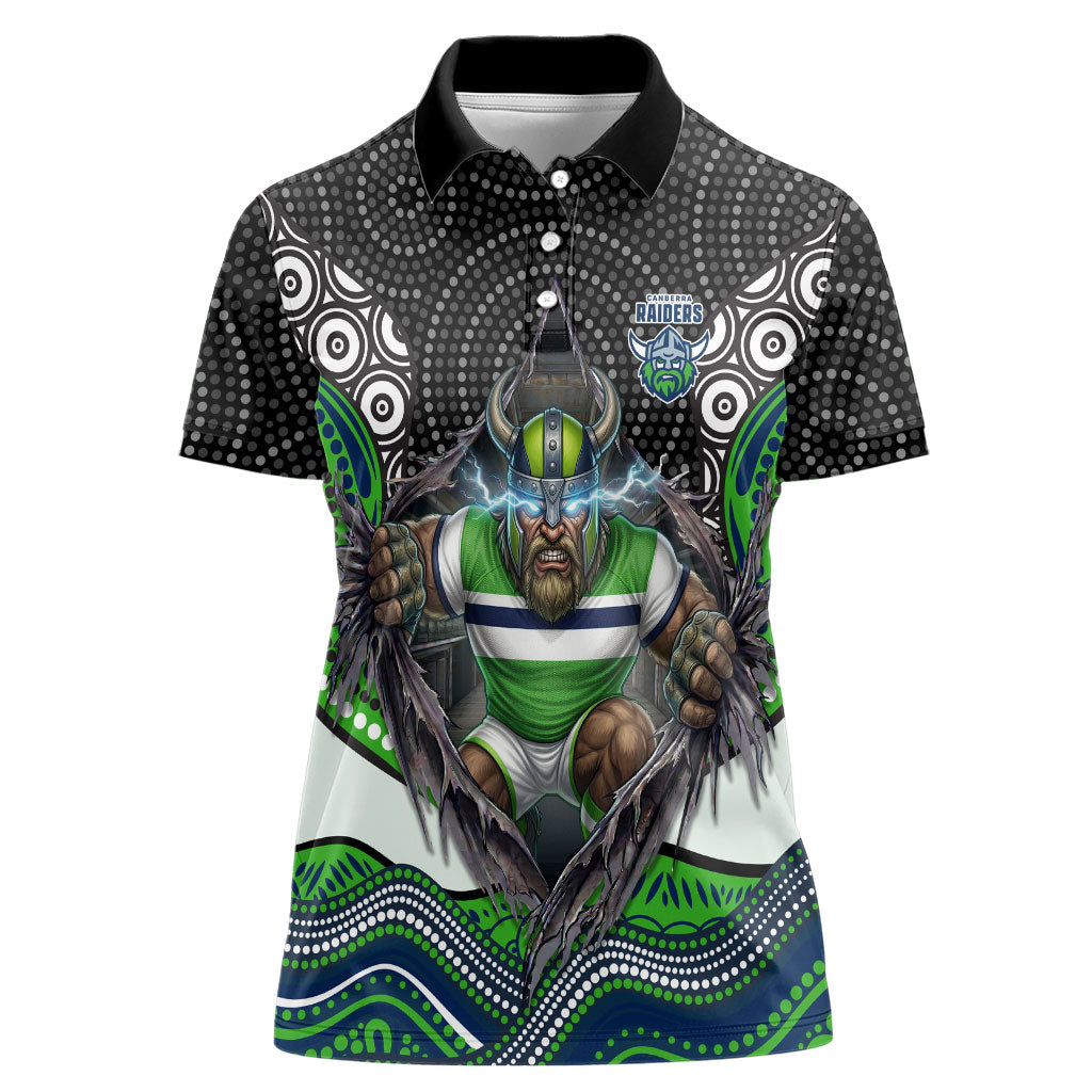 Canberra Raiders Women Polo Shirt The Scream of Lightning Eyes - Indigenous Dot Ripping Effect