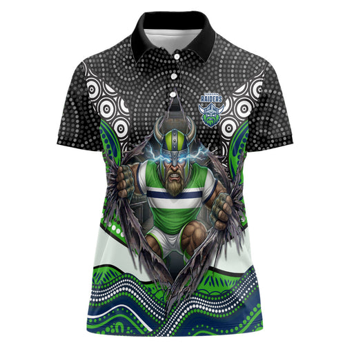 Canberra Raiders Women Polo Shirt The Scream of Lightning Eyes - Indigenous Dot Ripping Effect