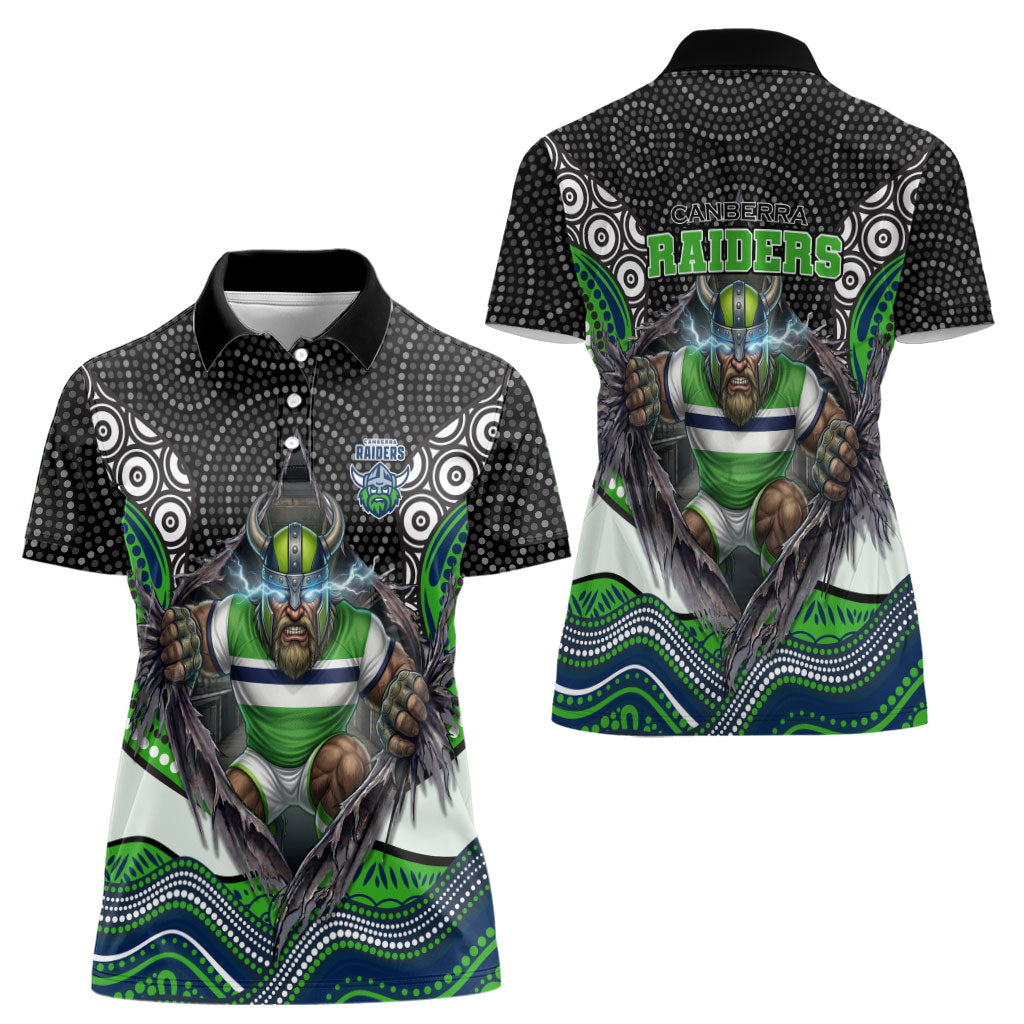 Canberra Raiders Women Polo Shirt The Scream of Lightning Eyes - Indigenous Dot Ripping Effect