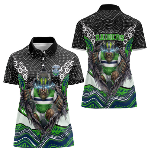 Canberra Raiders Women Polo Shirt The Scream of Lightning Eyes - Indigenous Dot Ripping Effect