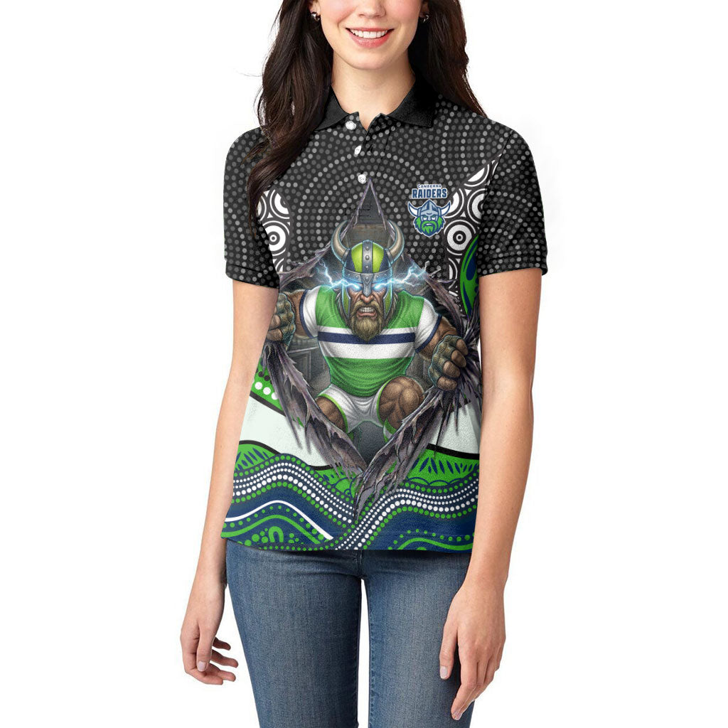 Canberra Raiders Women Polo Shirt The Scream of Lightning Eyes - Indigenous Dot Ripping Effect