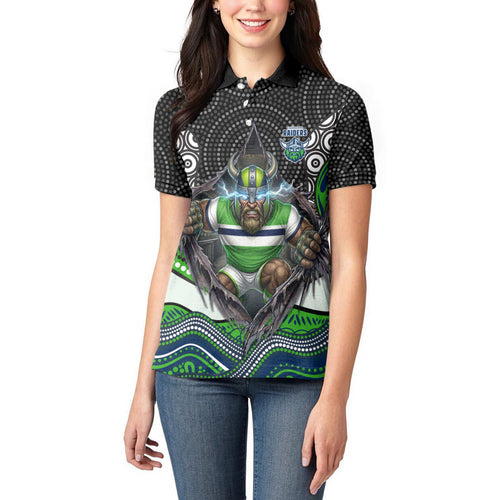 Canberra Raiders Women Polo Shirt The Scream of Lightning Eyes - Indigenous Dot Ripping Effect