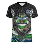 Canberra Raiders Women V-Neck T-Shirt The Scream of Lightning Eyes - Indigenous Dot Ripping Effect