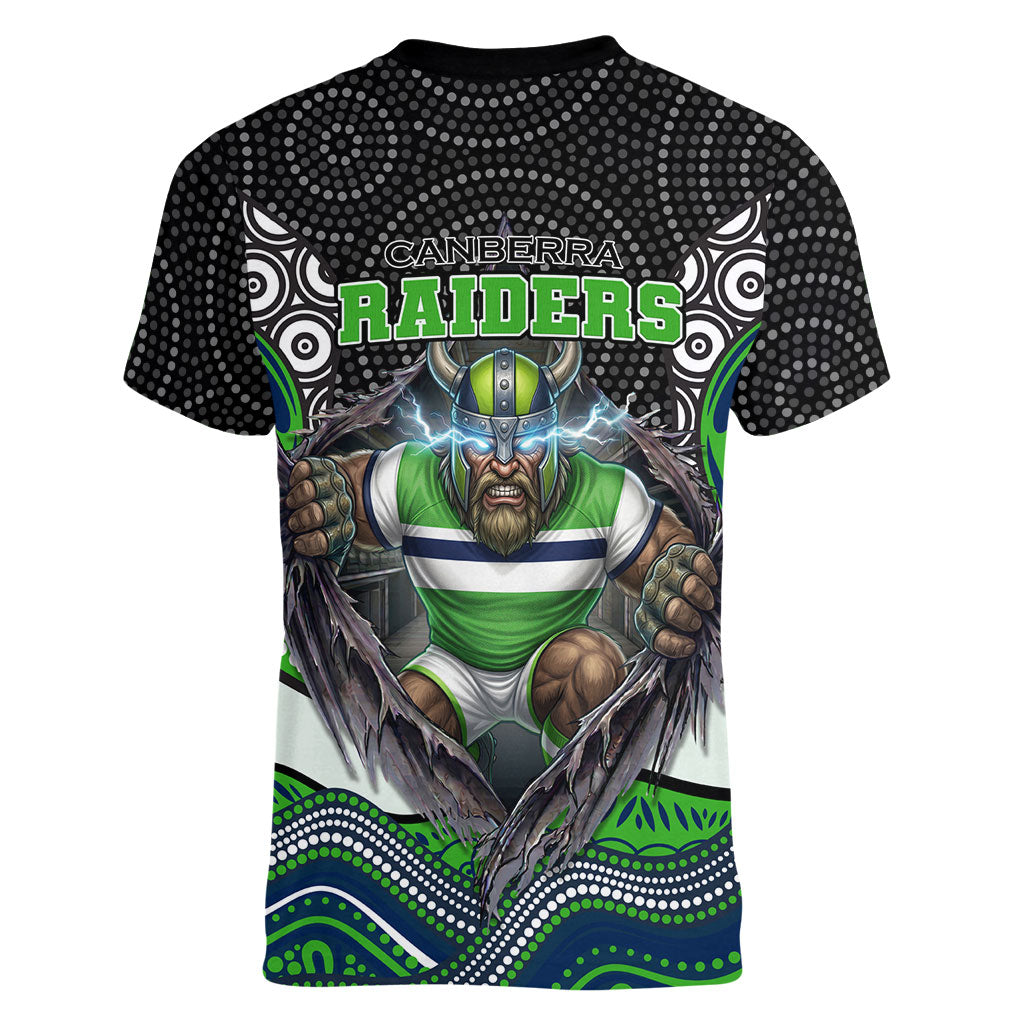 Canberra Raiders Women V-Neck T-Shirt The Scream of Lightning Eyes - Indigenous Dot Ripping Effect