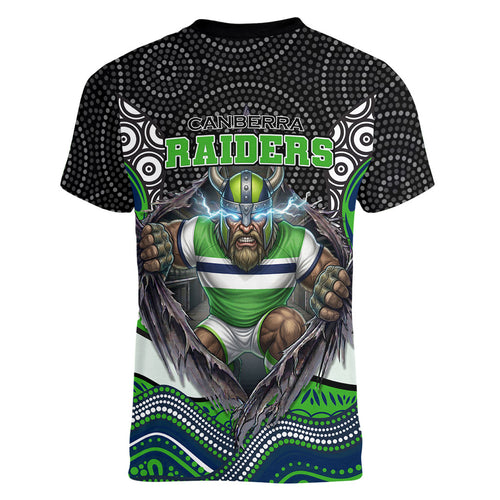 Canberra Raiders Women V-Neck T-Shirt The Scream of Lightning Eyes - Indigenous Dot Ripping Effect
