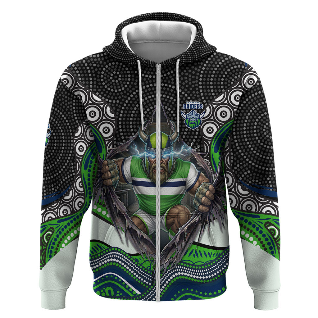 Canberra Raiders Zip Hoodie The Scream of Lightning Eyes - Indigenous Dot Ripping Effect