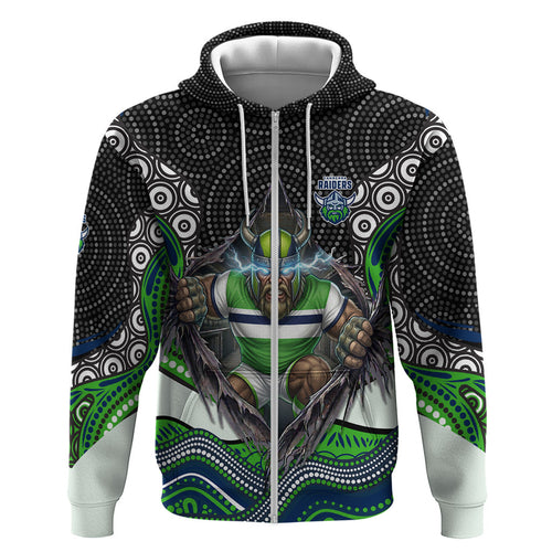 Canberra Raiders Zip Hoodie The Scream of Lightning Eyes - Indigenous Dot Ripping Effect