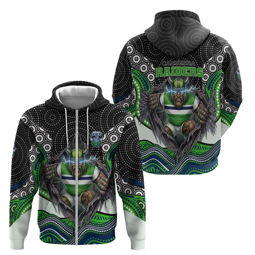 Canberra Raiders Zip Hoodie The Scream of Lightning Eyes - Indigenous Dot Ripping Effect