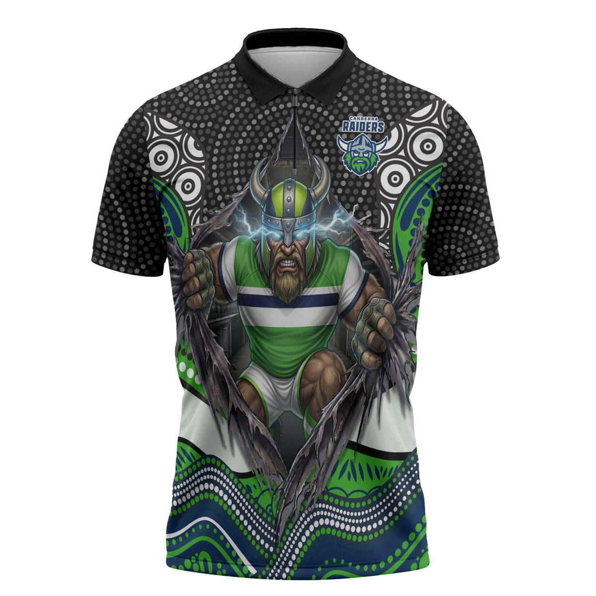 Canberra Raiders Zipper Polo Shirt The Scream of Lightning Eyes - Indigenous Dot Ripping Effect
