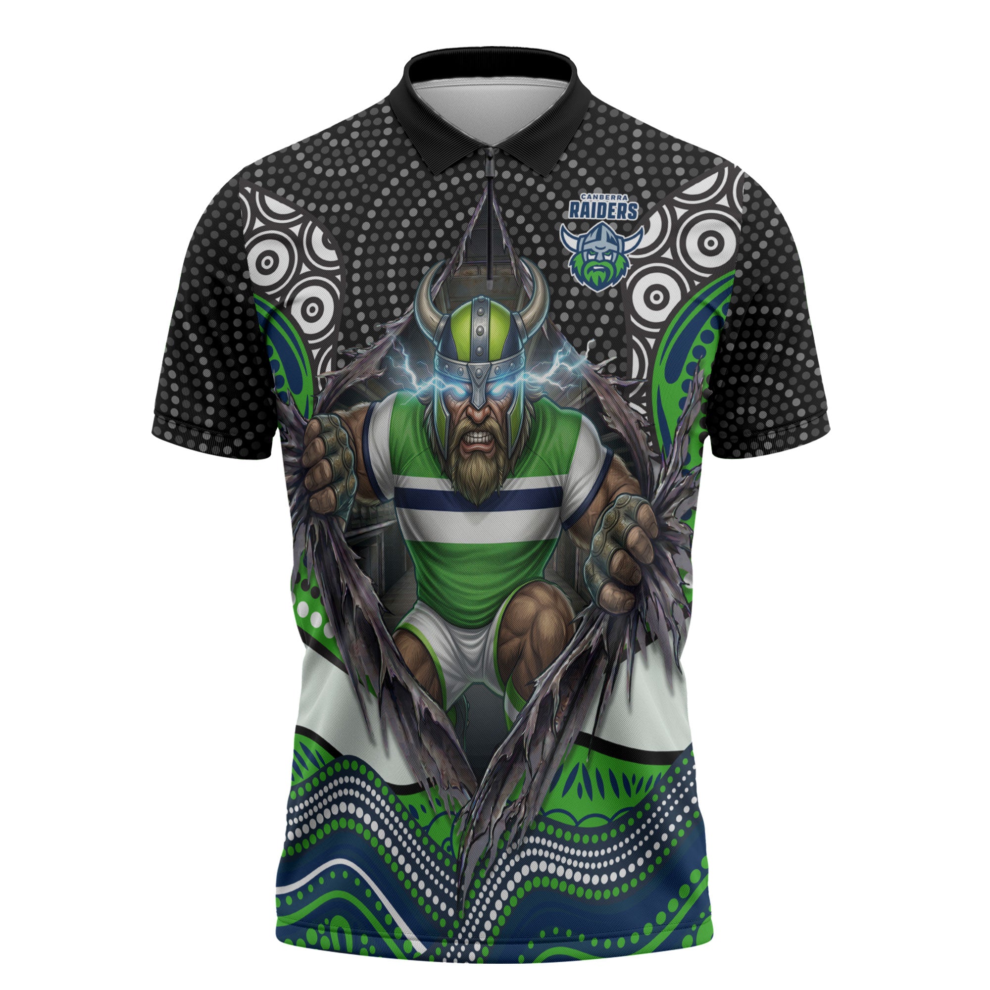 Canberra Raiders Zipper Polo Shirt The Scream of Lightning Eyes - Indigenous Dot Ripping Effect