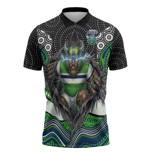 Canberra Raiders Zipper Polo Shirt The Scream of Lightning Eyes - Indigenous Dot Ripping Effect
