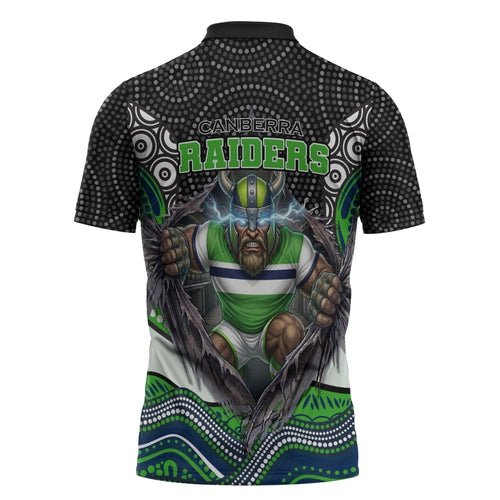 Canberra Raiders Zipper Polo Shirt The Scream of Lightning Eyes - Indigenous Dot Ripping Effect