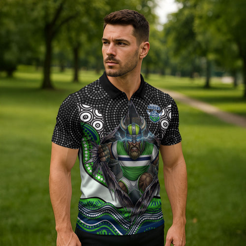 Canberra Raiders Zipper Polo Shirt The Scream of Lightning Eyes - Indigenous Dot Ripping Effect