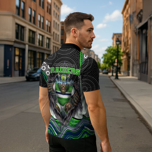 Canberra Raiders Zipper Polo Shirt The Scream of Lightning Eyes - Indigenous Dot Ripping Effect