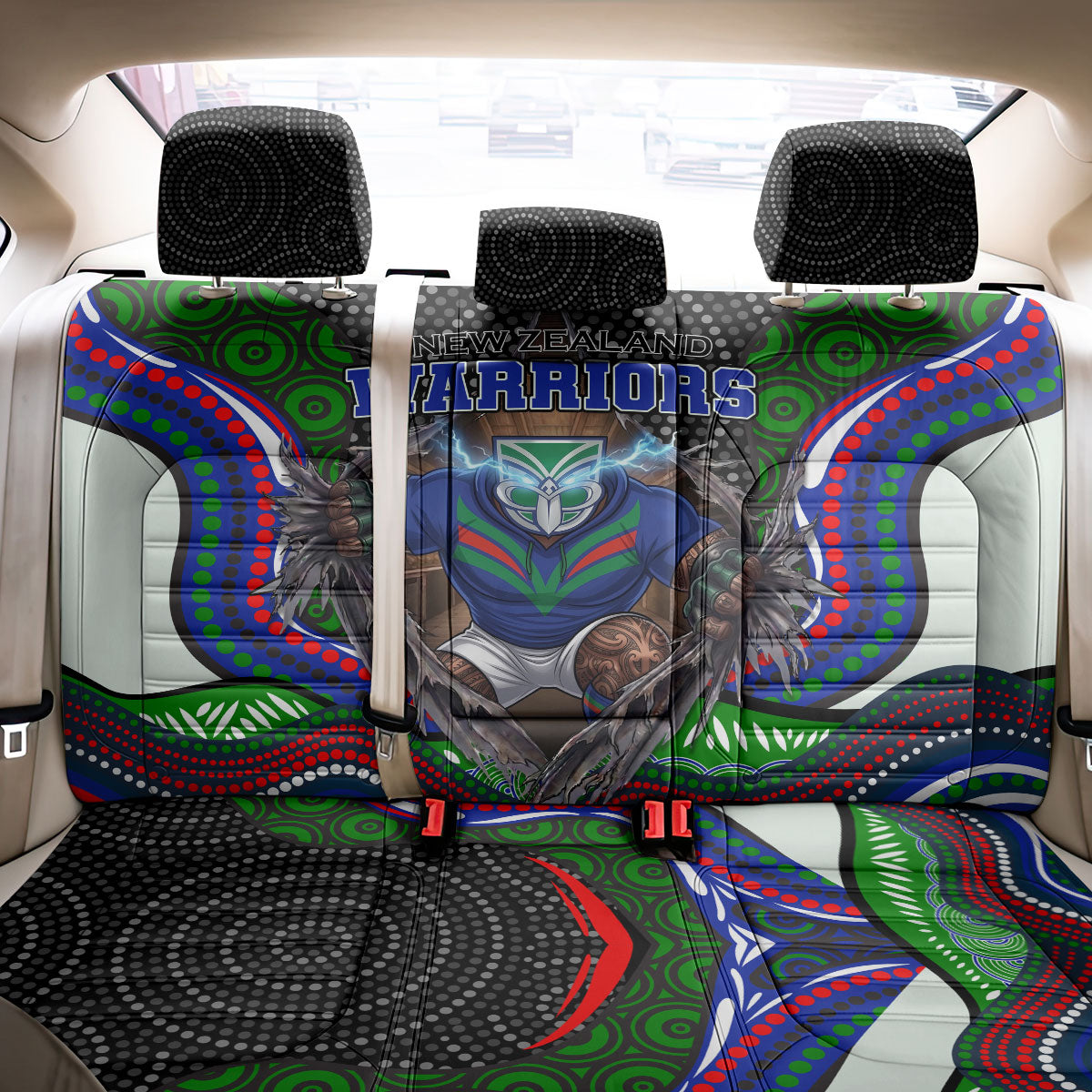 New Zealand Warriors Back Car Seat Cover The Scream of Lightning Eyes - Indigenous Dot Ripping Effect