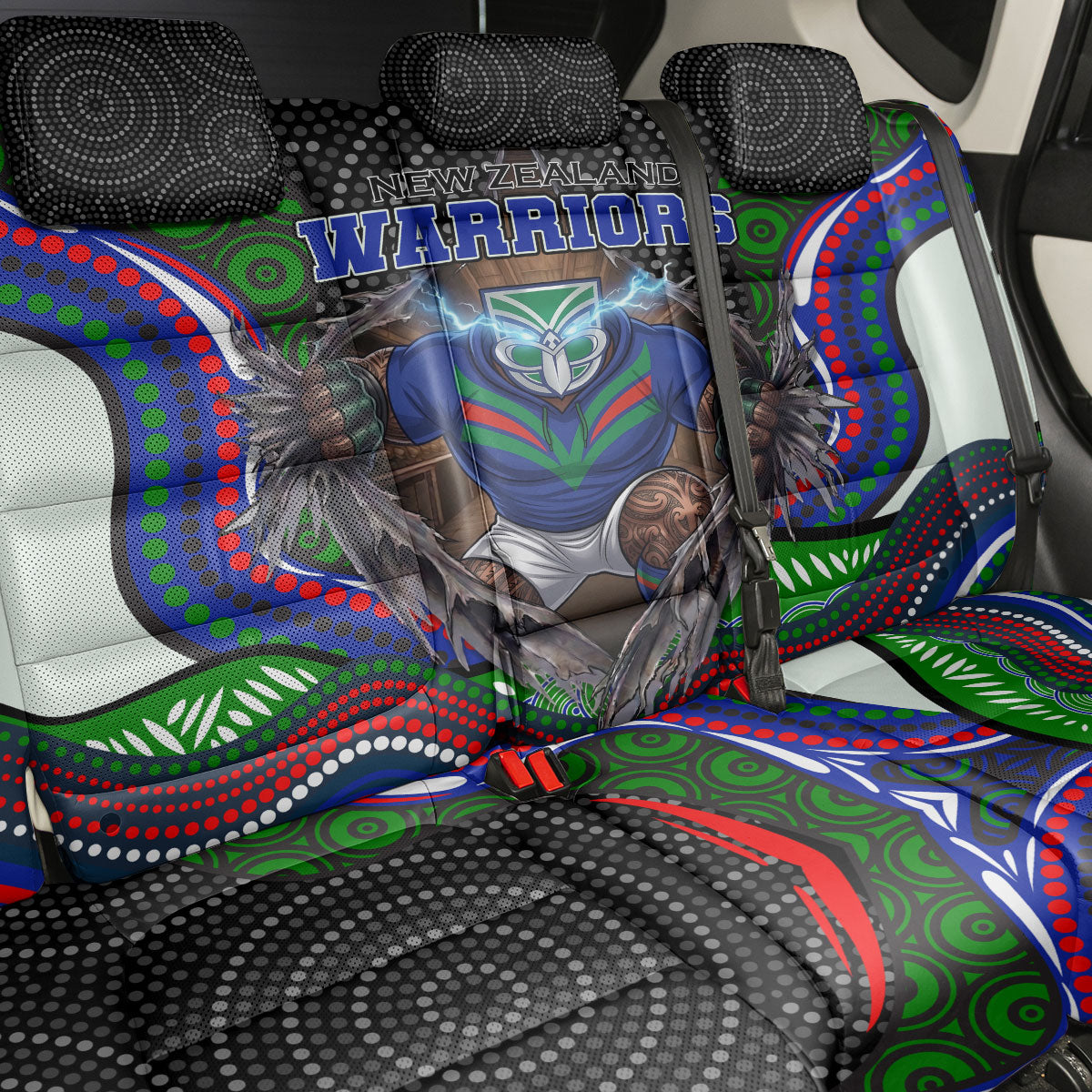 New Zealand Warriors Back Car Seat Cover The Scream of Lightning Eyes - Indigenous Dot Ripping Effect
