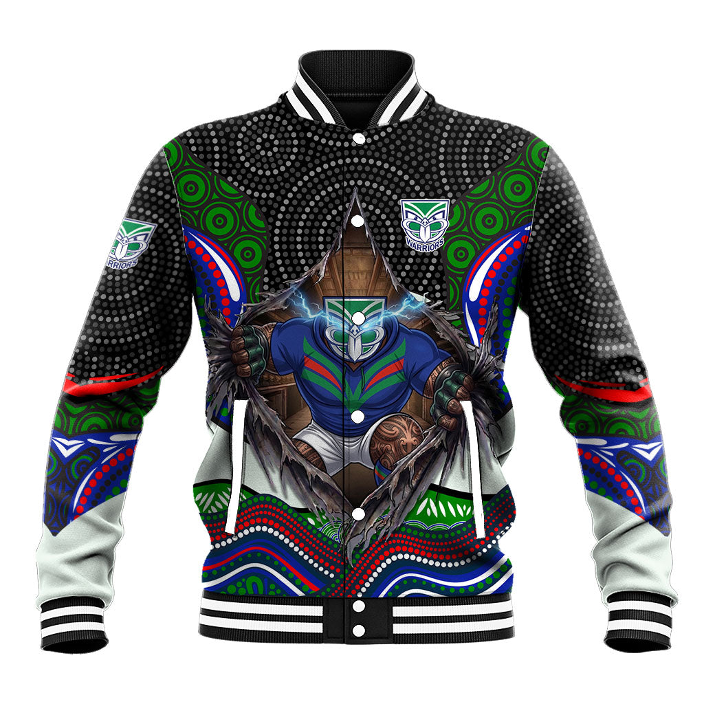 New Zealand Warriors Baseball Jacket The Scream of Lightning Eyes - Indigenous Dot Ripping Effect