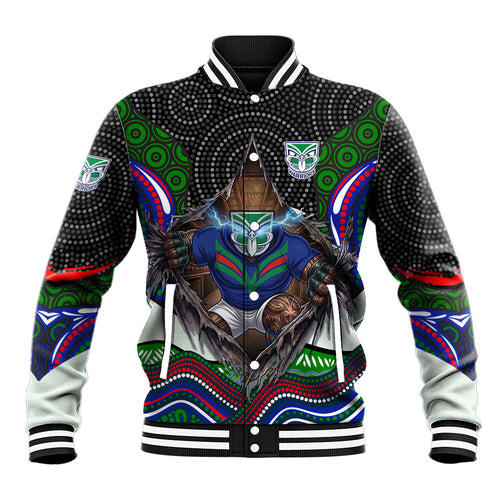 New Zealand Warriors Baseball Jacket The Scream of Lightning Eyes - Indigenous Dot Ripping Effect