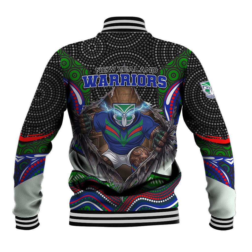 New Zealand Warriors Baseball Jacket The Scream of Lightning Eyes - Indigenous Dot Ripping Effect
