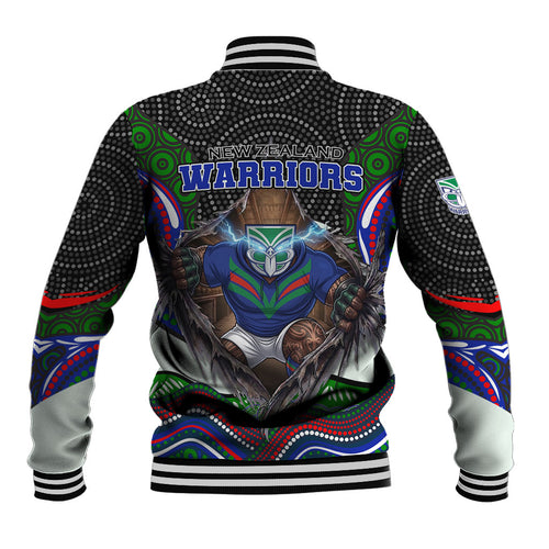 New Zealand Warriors Baseball Jacket The Scream of Lightning Eyes - Indigenous Dot Ripping Effect