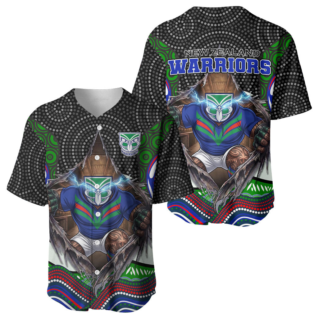 New Zealand Warriors Baseball Jersey The Scream of Lightning Eyes - Indigenous Dot Ripping Effect