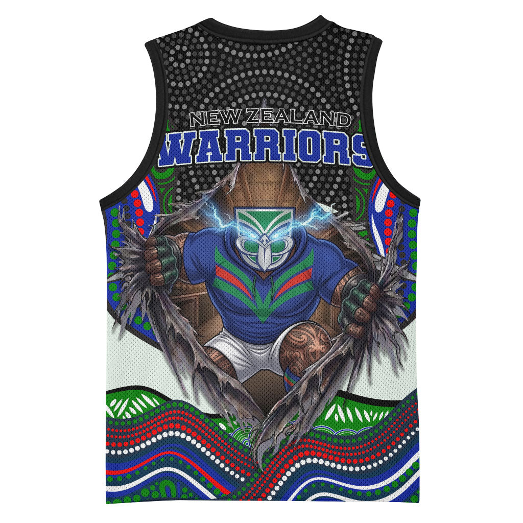 New Zealand Warriors Basketball Jersey The Scream of Lightning Eyes - Indigenous Dot Ripping Effect