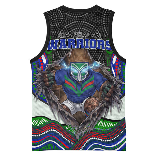 New Zealand Warriors Basketball Jersey The Scream of Lightning Eyes - Indigenous Dot Ripping Effect
