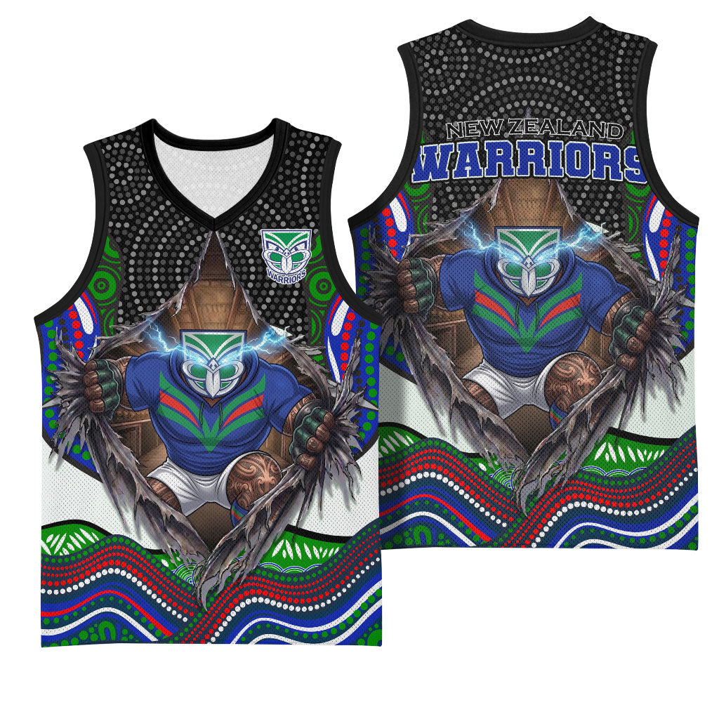 New Zealand Warriors Basketball Jersey The Scream of Lightning Eyes - Indigenous Dot Ripping Effect