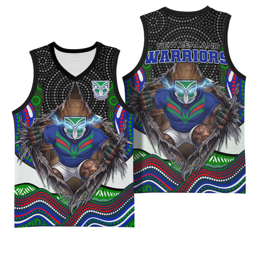 New Zealand Warriors Basketball Jersey The Scream of Lightning Eyes - Indigenous Dot Ripping Effect