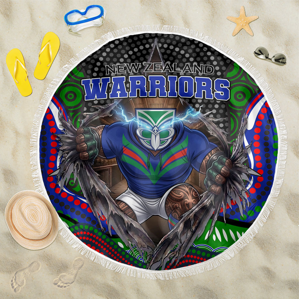 New Zealand Warriors Beach Blanket The Scream of Lightning Eyes - Indigenous Dot Ripping Effect