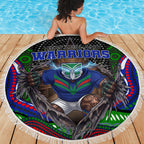 New Zealand Warriors Beach Blanket The Scream of Lightning Eyes - Indigenous Dot Ripping Effect
