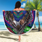 New Zealand Warriors Beach Blanket The Scream of Lightning Eyes - Indigenous Dot Ripping Effect